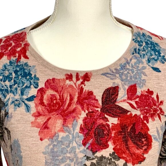 Cottagecore Rosebud Button 3/4 Sleeve Knit Pullover Sweater Top XS Muted Boho - Picture 2 of 10